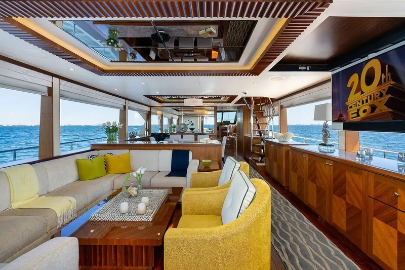 Slide: The Image of Luxurious interior of 2016 Ocean Alexander 100 Skylounge Megayacht with ocean view. - 24