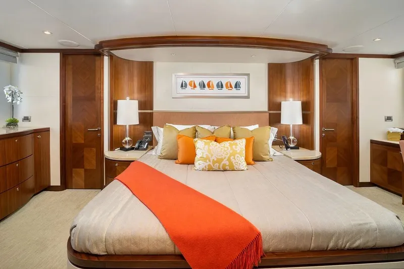 Slide: The Image of Luxurious bedroom interior of 2016 Ocean Alexander 100 Skylounge Megayacht with elegant decor. - 25