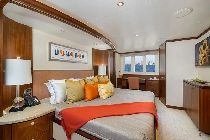Slide: The Image of Luxurious bedroom interior of 2016 Ocean Alexander 100 Skylounge Megayacht with elegant decor. - 26