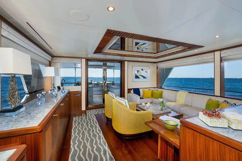Slide: The Image of Luxurious interior of 2016 Ocean Alexander 100 Skylounge Megayacht with ocean view. - 15