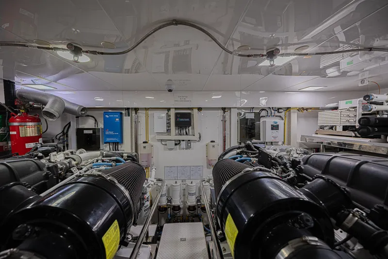 Slide: The Image of Engine room of 2016 Ocean Alexander 100 Skylounge Megayacht, showcasing advanced machinery and equipment. - 45