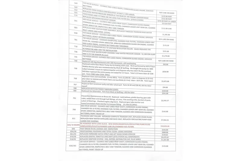 Slide: The Image of Service and maintenance log for a 2008 Sea Ray 240 Sundeck boat. - 88