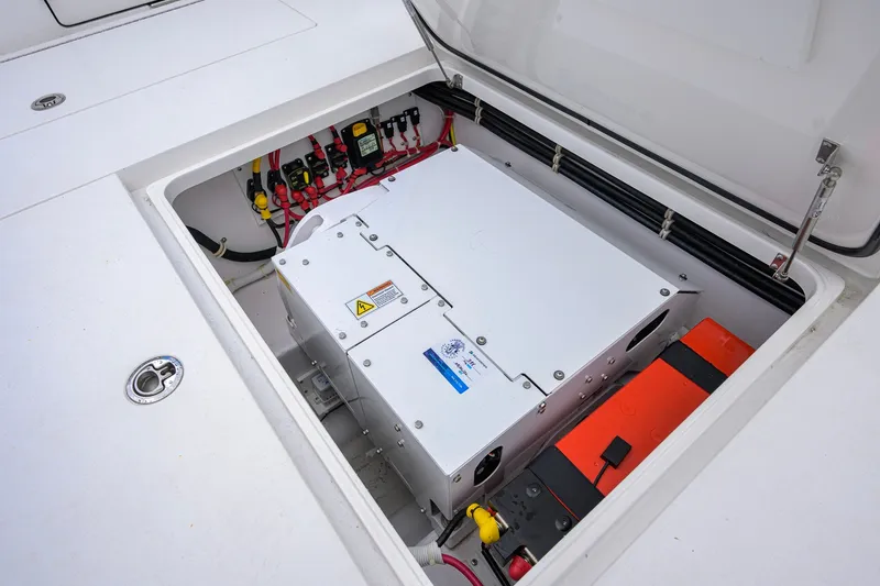 Slide: The Image of Valhalla V-41 2021 boat electrical compartment with wiring and components. - 70