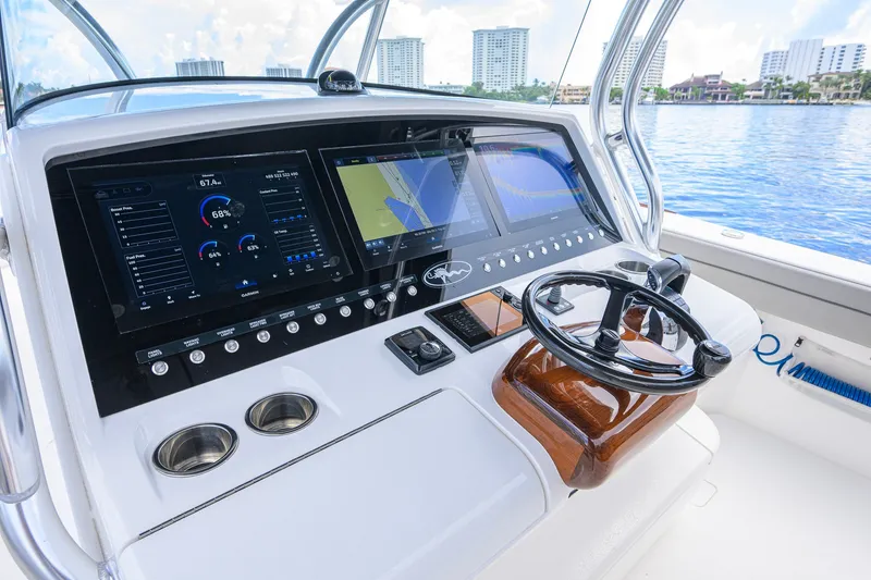 Slide: The Image of Valhalla V-41 2021 boat dashboard with advanced navigation and control systems. - 45