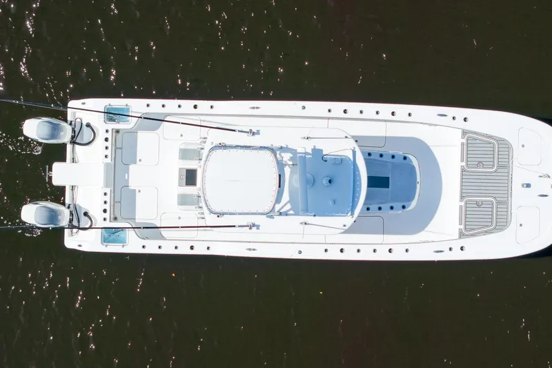 Slide: The Image of Aerial view of 2020 Tideline 365 Offshore boat on water. - 31