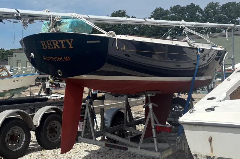Slide: The Image of 2019 Alerion Express 20 sailboat named "Berty" on trailer in Gloucester, MA. - 7