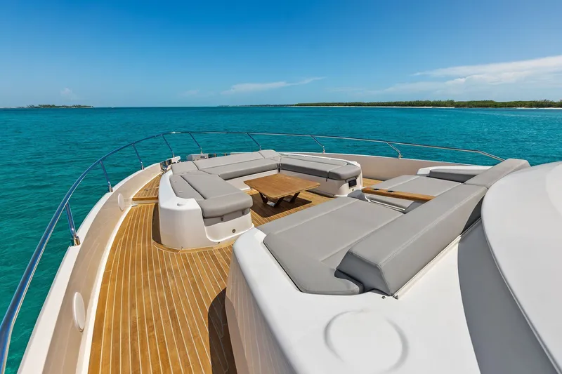 Slide: The Image of Luxurious 2024 Ferretti Yachts 860 deck with elegant seating and ocean view. - 30