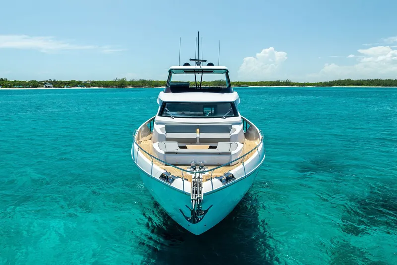 Slide: The Image of 2024 Ferretti Yachts 860 on turquoise waters, showcasing luxury design and elegance. - 6