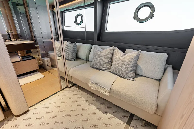 Slide: The Image of Luxurious interior of 2024 Ferretti Yachts 860, featuring elegant seating and modern design. - 79