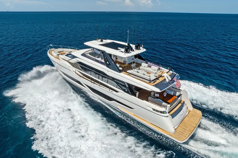 Slide: The Image of 2024 Ferretti Yachts 860 cruising on open sea, showcasing luxury and elegance. - 13