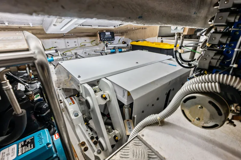 Slide: The Image of Engine room of 2024 Ferretti Yachts 860, showcasing advanced machinery and components. - 113
