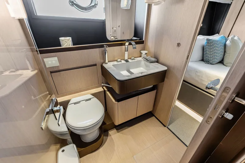 Slide: The Image of Luxurious bathroom in 2024 Ferretti Yachts 860, featuring modern fixtures and elegant design. - 88