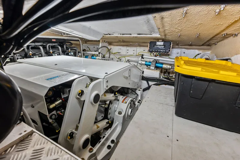 Slide: The Image of Engine room of 2024 Ferretti Yachts 860, showcasing machinery and equipment. - 114