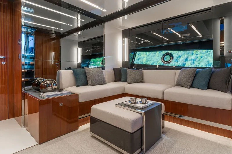 Slide: The Image of Luxurious interior of 2027 Riva 56' Rivale yacht with modern seating and elegant decor. - 9