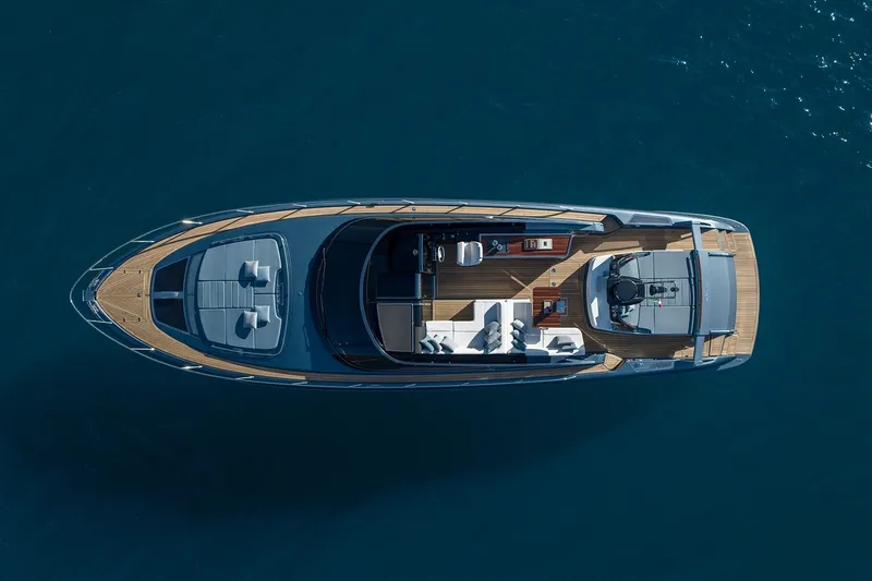 Slide: The Image of Aerial view of 2027 Riva 56' Rivale luxury yacht on blue water. - 6