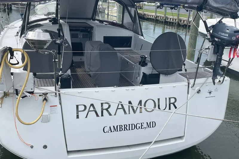 Slide: The Image of Jeanneau Sun Odyssey 440 sailboat, 2022 model, docked in Cambridge, MD marina. - 32