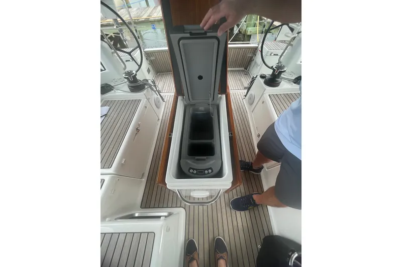 Slide: The Image of Open storage compartment on Jeanneau Sun Odyssey 440 yacht, 2022 model. - 22