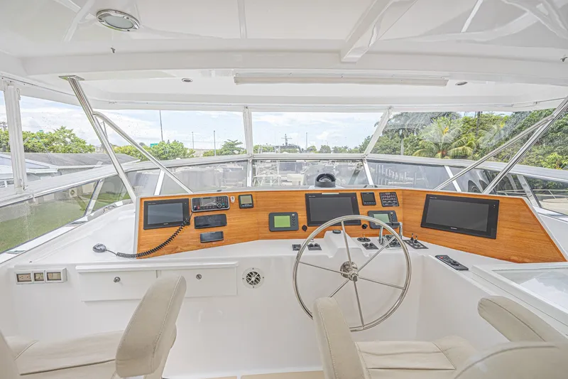 Slide: The Image of Helm of 2005 Grand Banks 72 Aleutian RP yacht with modern navigation equipment. - 22