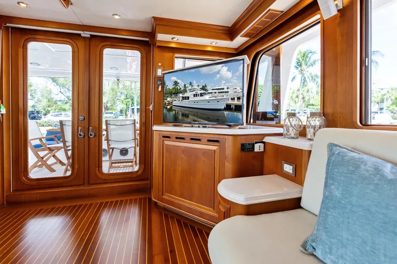 Slide: The Image of Luxurious interior of 2005 Grand Banks 72 Aleutian RP yacht with elegant wood finishes. - 60