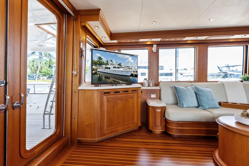 Slide: The Image of Luxurious interior of 2005 Grand Banks 72 Aleutian RP yacht with elegant wood finish. - 59