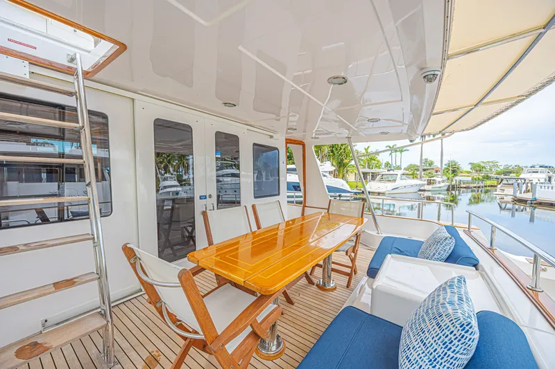 Slide: The Image of Luxurious 2005 Grand Banks 72 Aleutian RP yacht deck with seating and dining area. - 24