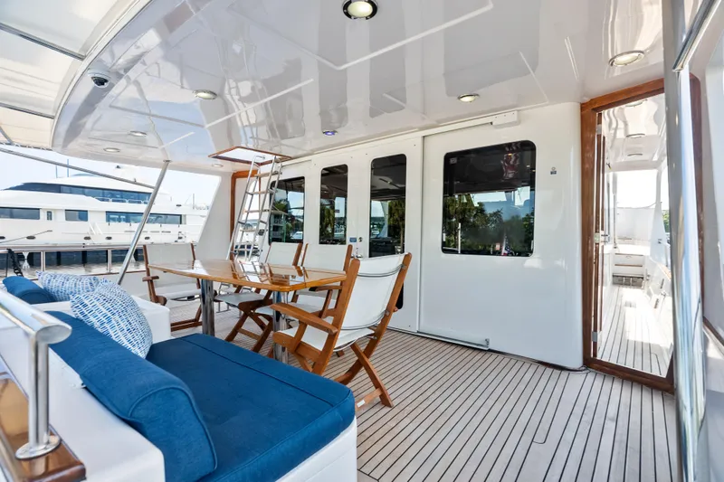 Slide: The Image of Luxurious 2005 Grand Banks 72 Aleutian RP yacht deck with seating and dining area. - 57