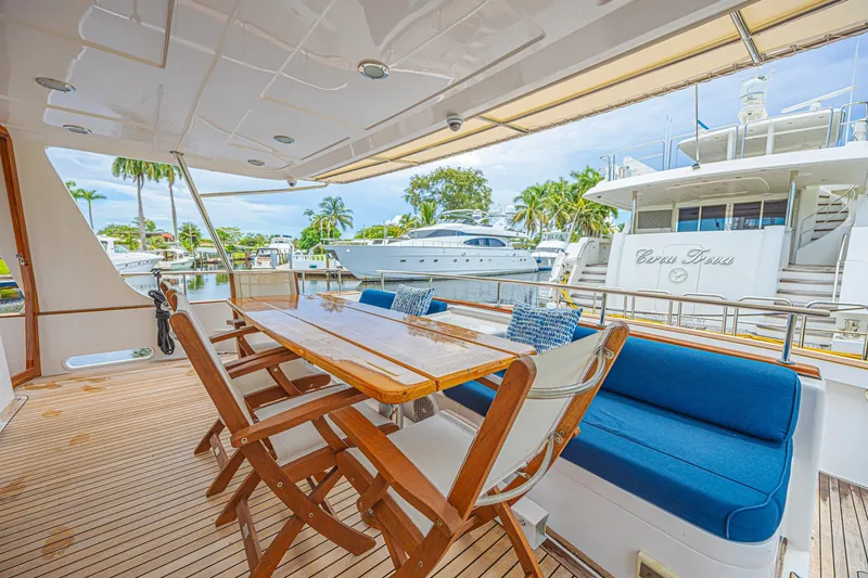 Slide: The Image of Luxurious 2005 Grand Banks 72 Aleutian RP yacht deck with seating and table. - 11