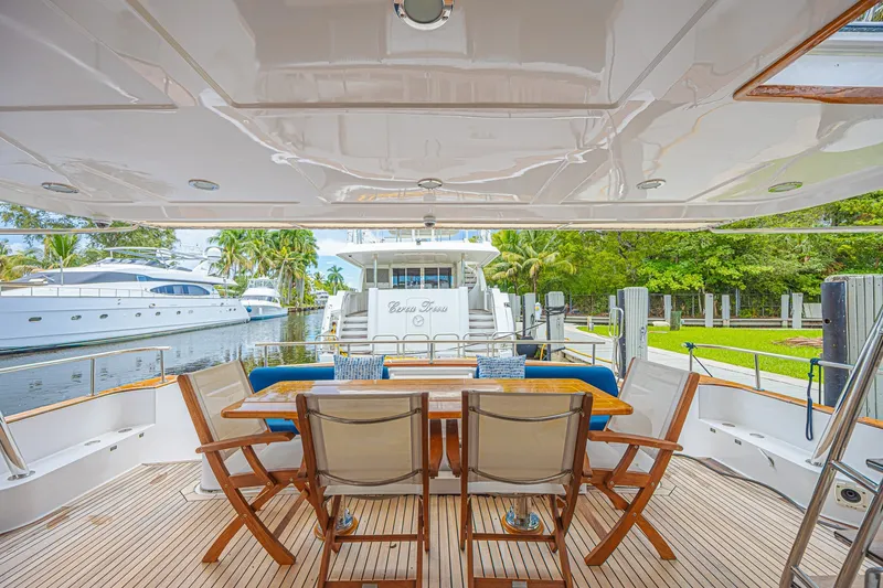 Slide: The Image of Luxury yacht deck of 2005 Grand Banks 72 Aleutian RP, featuring elegant outdoor seating. - 12