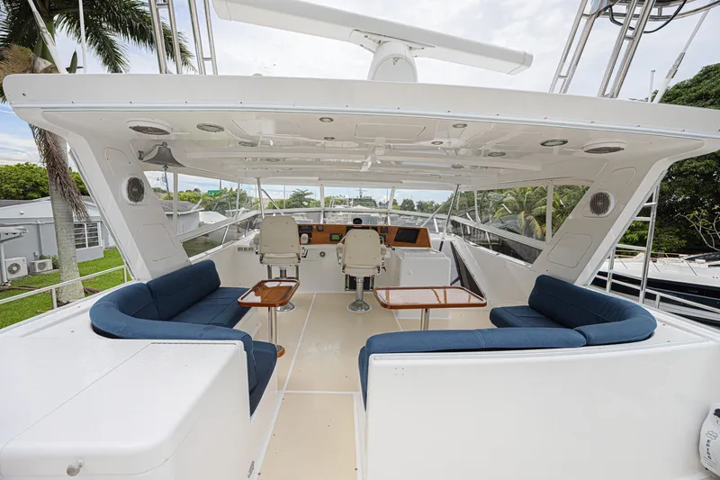Slide: The Image of Flybridge of 2005 Grand Banks 72 Aleutian RP yacht with seating and helm station. - 21