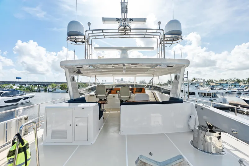 Slide: The Image of 2005 Grand Banks 72 Aleutian RP yacht with spacious deck and modern navigation equipment. - 128