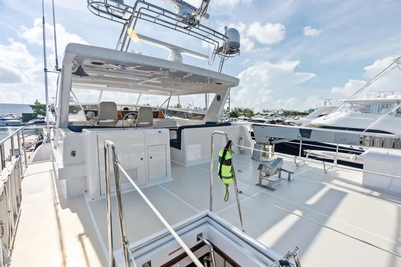 Slide: The Image of 2005 Grand Banks 72 Aleutian RP yacht deck with seating and navigation equipment. - 126