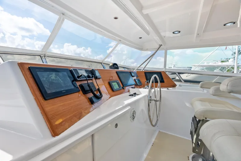 Slide: The Image of Helm of 2005 Grand Banks 72 Aleutian RP yacht with modern navigation equipment. - 139