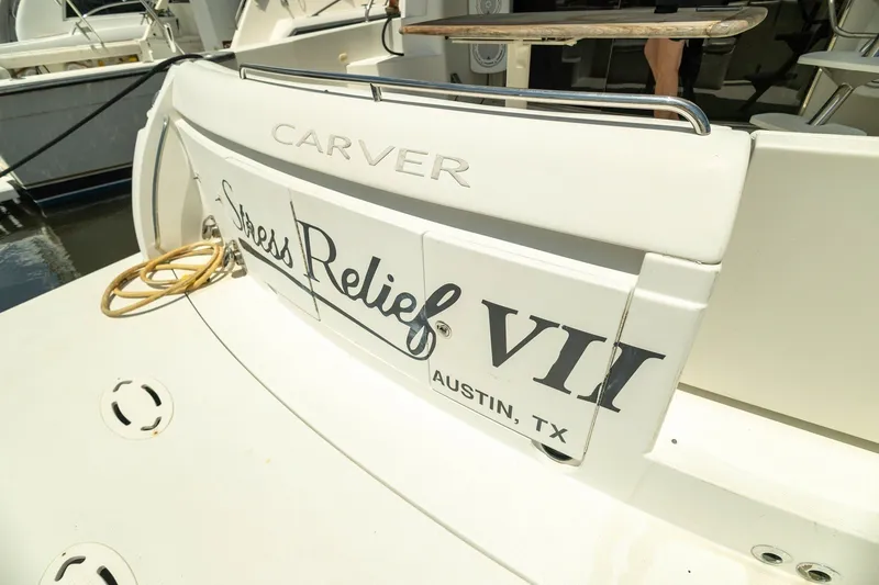 Slide: The Image of 2007 Carver 56 Voyager SE yacht named "Stress Relief VII" docked in Austin, TX. - 7