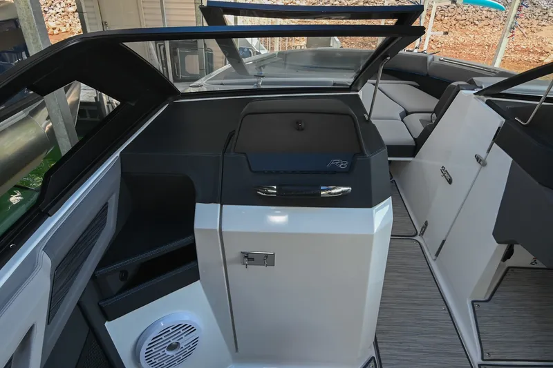 Slide: The Image of 2022 Cobalt R8 Surf boat interior with sleek design and modern features. - 30