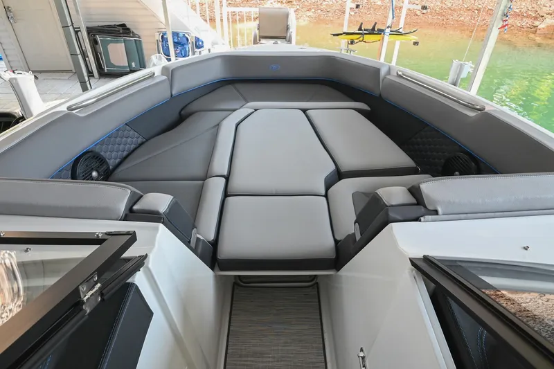 Slide: The Image of 2022 Cobalt R8 Surf boat interior with spacious seating and modern design. - 42