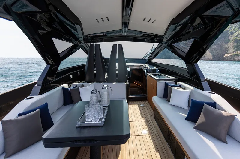 Slide: The Image of Luxurious 2027 Wally wallypower50 yacht interior with sleek design and ocean view. - 22