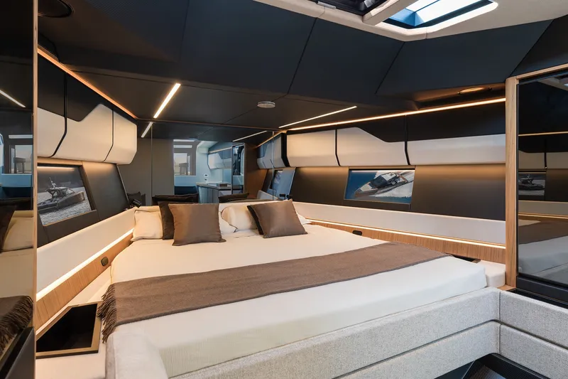 Slide: The Image of Luxurious interior of 2027 Wally wallypower50 yacht with modern design and elegant lighting. - 23