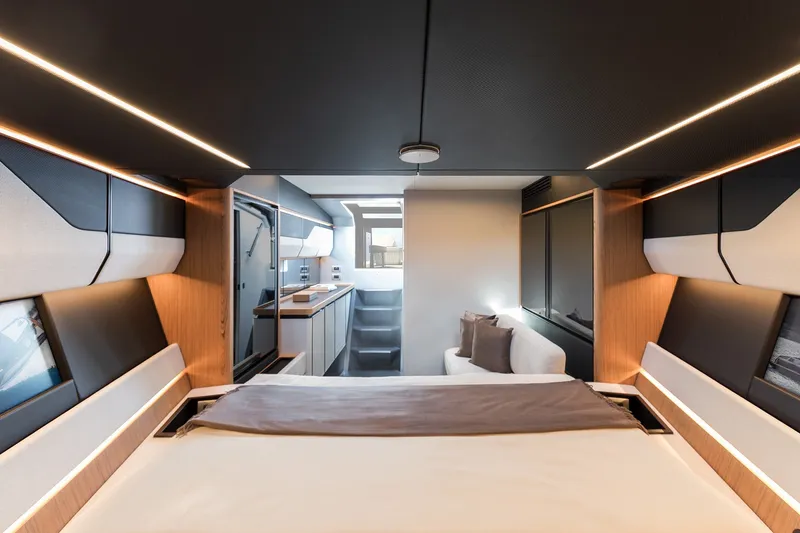 Slide: The Image of Luxurious interior of 2027 Wally wallypower50 yacht with modern design and ambient lighting. - 24