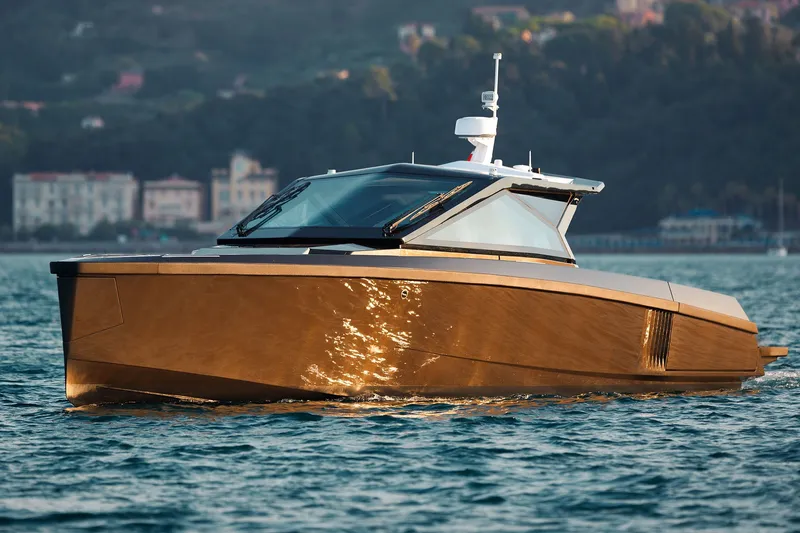 Slide: The Image of Futuristic 2027 Wally wallypower50 yacht cruising on serene waters. - 13