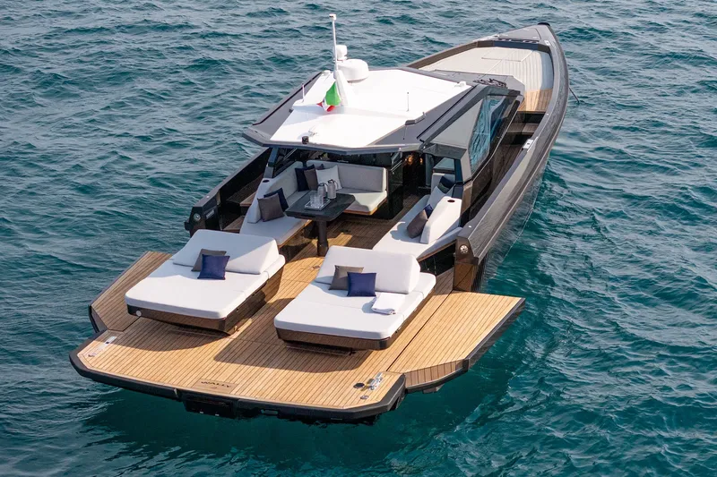 Slide: The Image of Luxurious 2027 Wally wallypower50 yacht with spacious deck and modern design on open water. - 19
