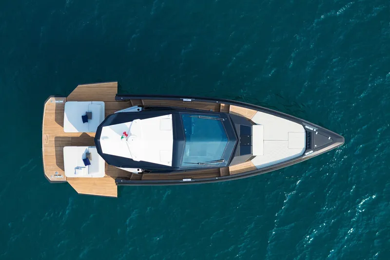 Slide: The Image of Top view of 2027 Wally wallypower50 yacht on blue ocean water. - 9
