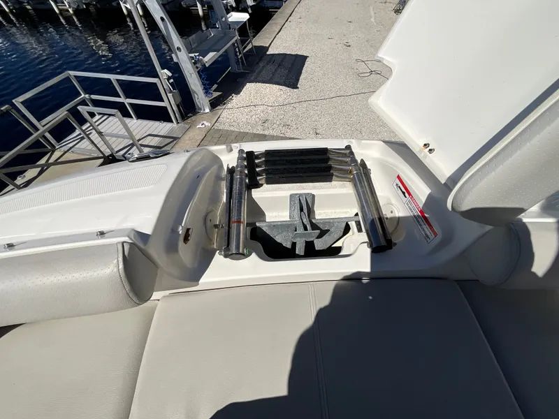 Slide: The Image of A 2021 Sea Ray SDX 250 Outboard featuring an integrated swim ladder at the stern. - 11