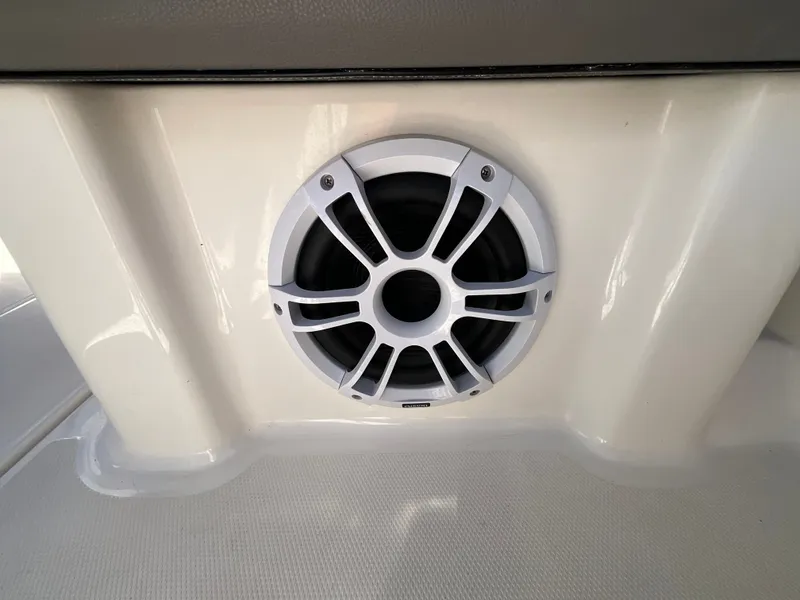 Slide: The Image of A speaker is integrated into the white interior paneling of a boat. - 36