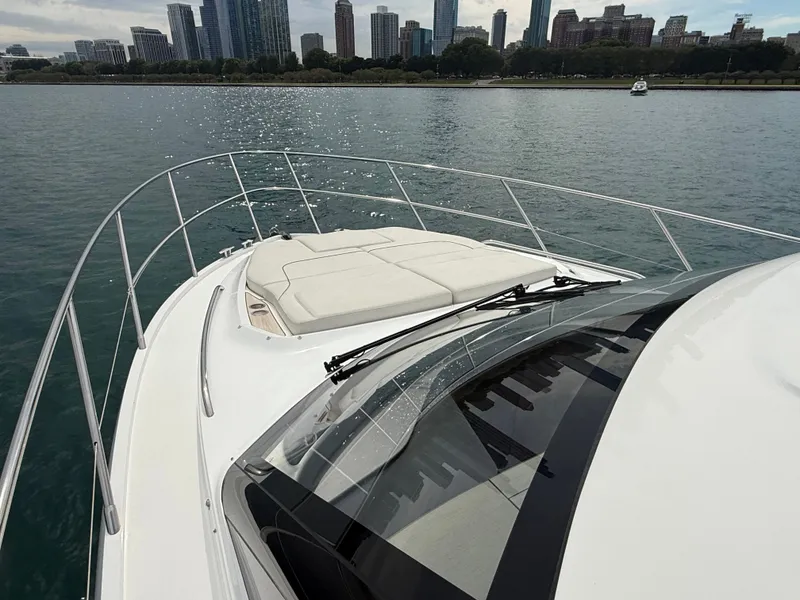 Slide: The Image of The deck of a 2023 Princess F45 yacht with a view of the skyline. - 17