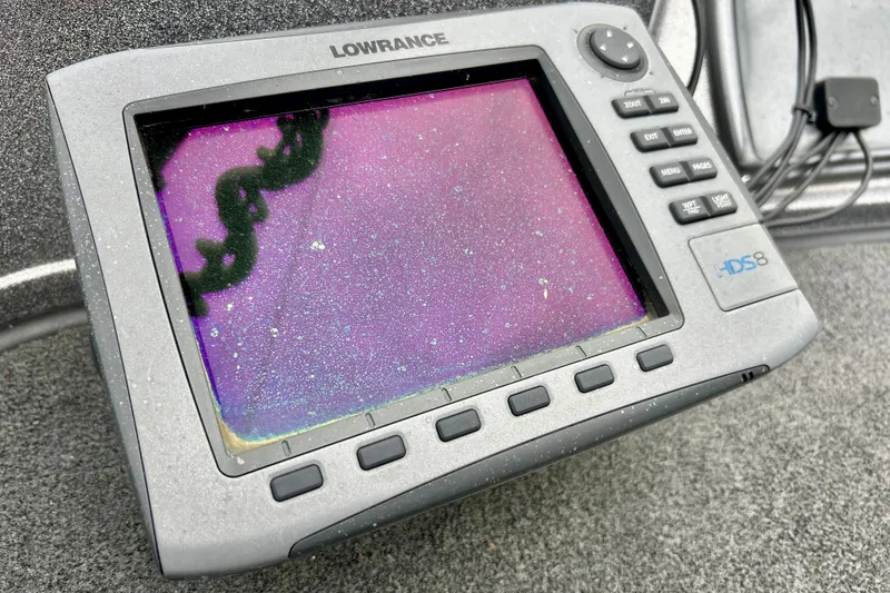 Slide: The Image of Lowrance HDS-8 fishfinder on 2009 Ranger 620VS Fisherman boat, displaying a colorful screen. - 58