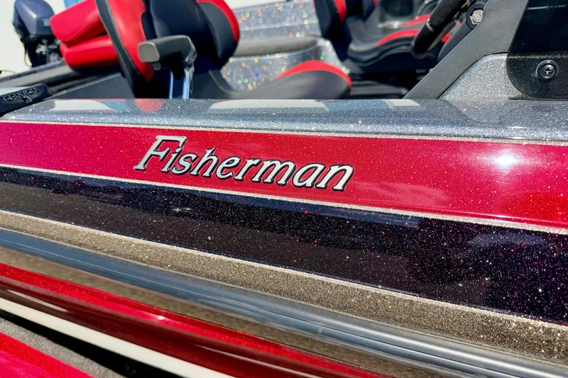 Slide: The Image of Close-up of 2009 Ranger 620VS Fisherman boat with red and black glitter finish. - 7
