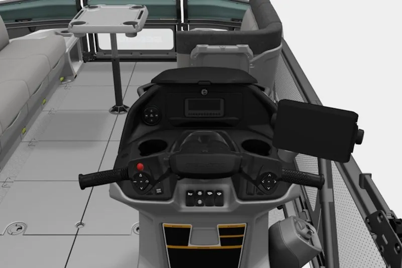 Slide: The Image of 2026 Sea-Doo Switch Cruise 21 dashboard with steering controls and seating area. - 4