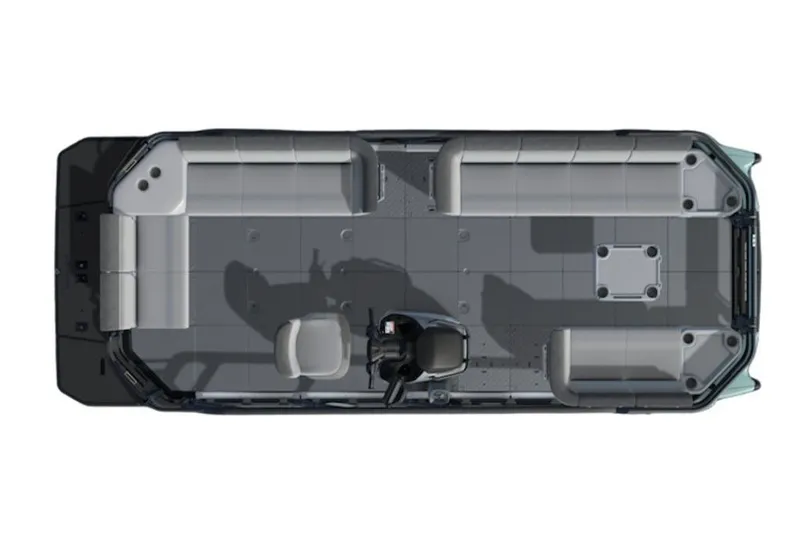 Slide: The Image of Top view of 2026 Sea-Doo Switch Cruise 21 pontoon boat layout. - 2