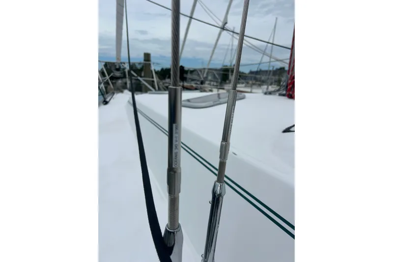 Slide: The Image of Close-up of rigging on a 2009 Beneteau 343 sailboat deck. - 36