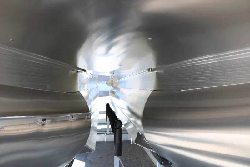 Slide: The Image of Close-up of the underside of a Bennington 22 SSR Tri Toon pontoon boat. - 18
